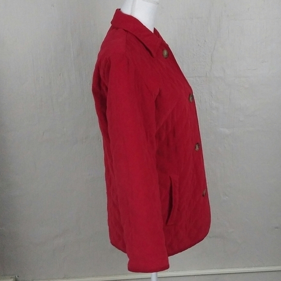 David Brooks Red Quilted Faux Suede Point Collar Long Sleeve Button Up Jacket - Picture 4 of 8